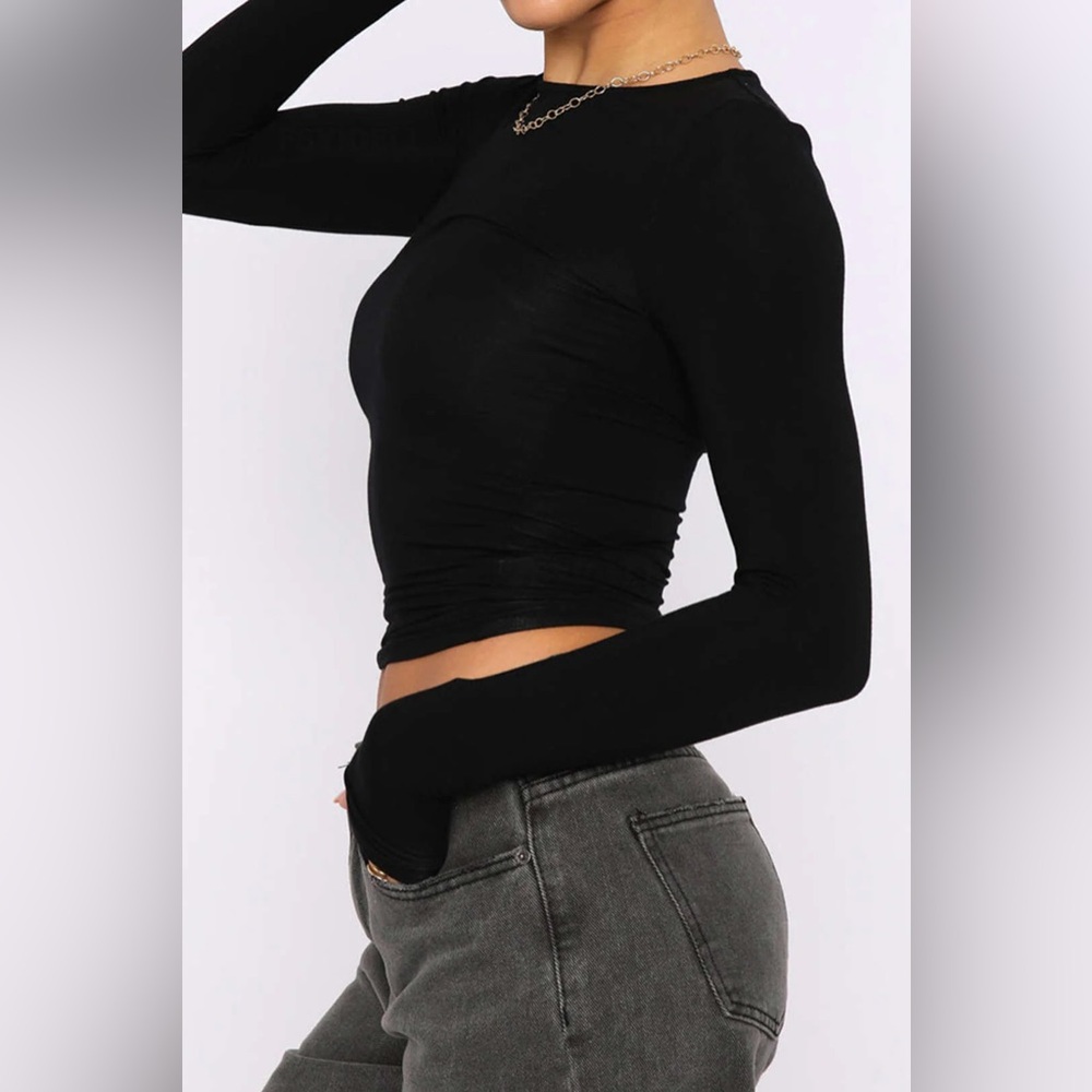 Micas Black Basic Black Long Sleeve Top S